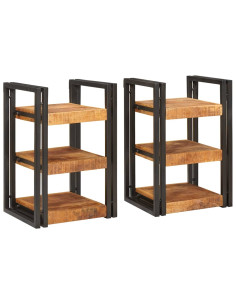 Comodino 2 pcs Marrone e nero Legno di mango massello