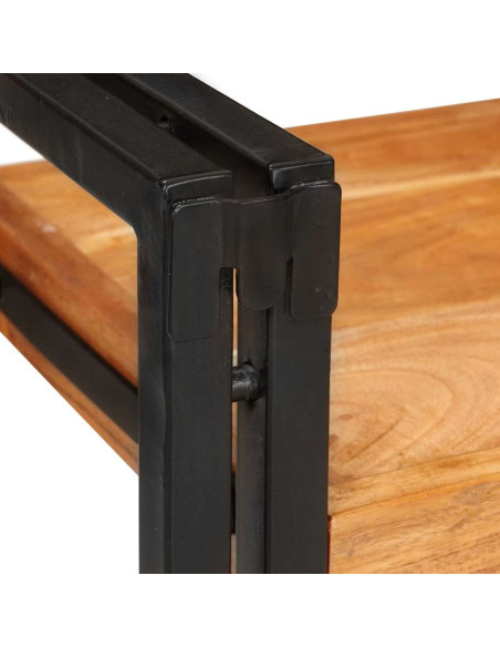 Comodino Marrone e nero Legno Massello di Acacia