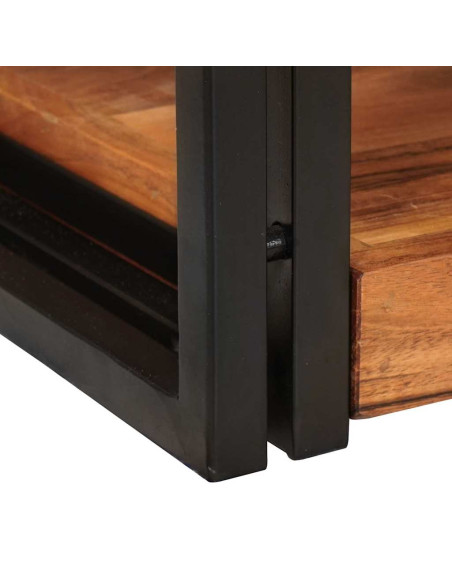Comodino Marrone e nero Legno Massello di Acacia