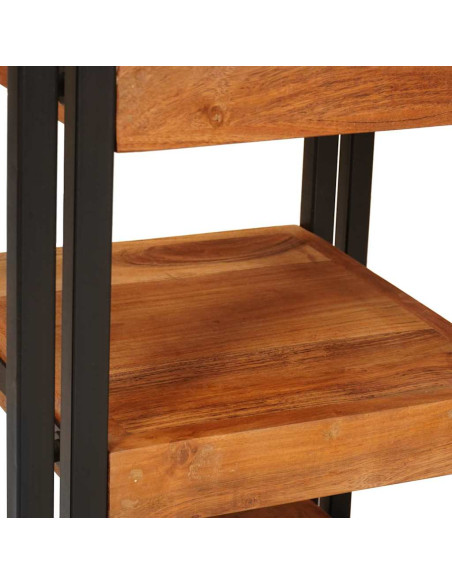 Comodino Marrone e nero Legno Massello di Acacia