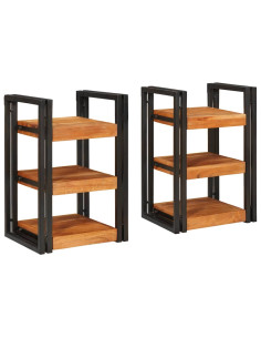 Comodino 2 pcs Marrone e nero Legno Massello di Acacia