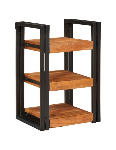 Comodino 2 pcs Marrone e nero Legno Massello di Acacia