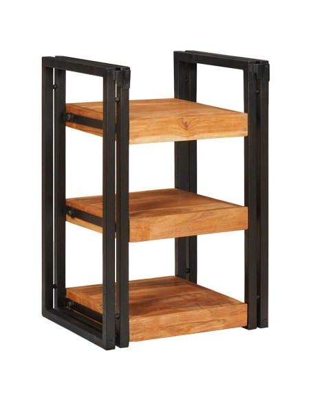 Comodino 2 pcs Marrone e nero Legno Massello di Acacia