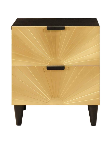 Comodino Nero e Oro 40 x 33.5 x 46 cm legno massello di mango