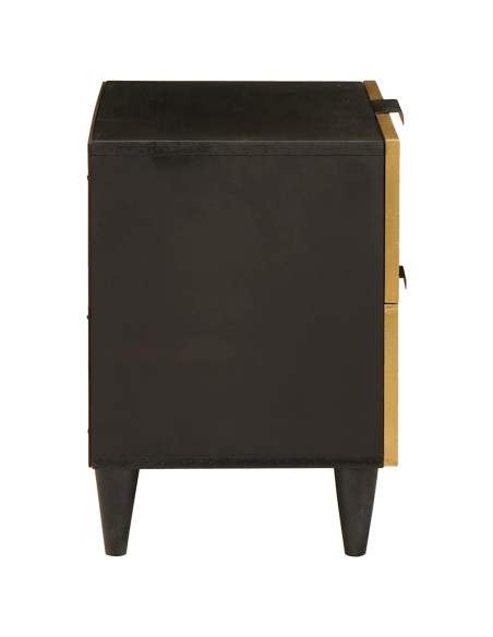 Comodino Nero e Oro 40 x 33.5 x 46 cm legno massello di mango