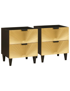 Comodino con cassetto 2 pcs Nero e Oro 40 x 33.5 x 46 cm