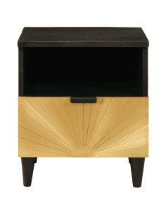 Comodino Nero e Oro 40 x 33 x 46 cm legno massello di mango 2