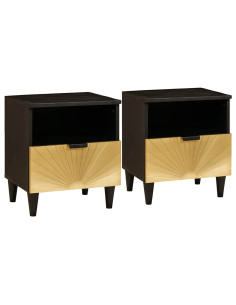 Comodino con cassetto 2 pcs Nero e Oro 40 x 33 x 46 cm