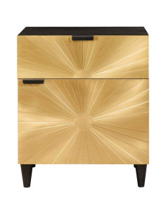 Comodino Nero e Oro 50 x 33 x 60 cm legno massello di mango