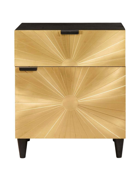 Comodino Nero e Oro 50 x 33 x 60 cm legno massello di mango
