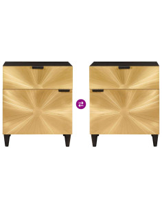 Comodino Nero e Oro 50 x 33 x 60 cm legno massello di mango 2