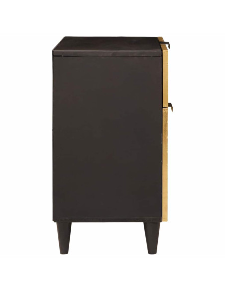 Comodino Nero e Oro 50 x 33 x 60 cm legno massello di mango