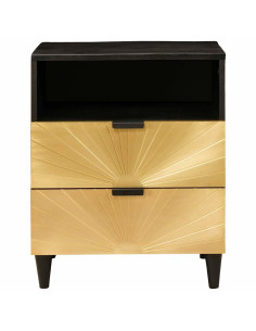 Comodino Nero e Oro 50 x 33 x 60 cm legno massello di mango 2