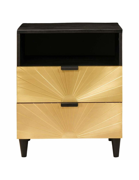 Comodino Nero e Oro 50 x 33 x 60 cm legno massello di mango