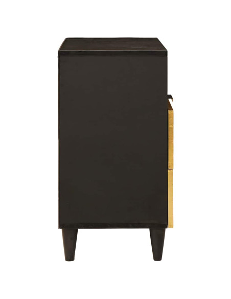 Comodino Nero e Oro 50 x 33 x 60 cm legno massello di mango