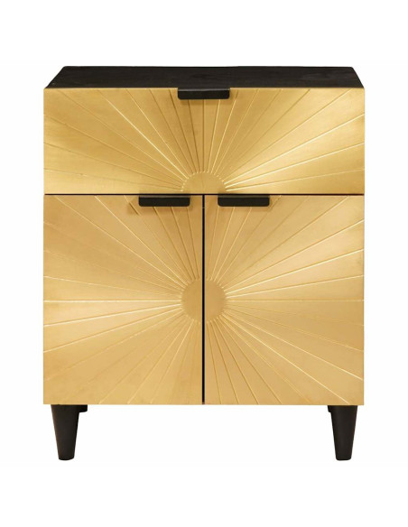 Comodino Nero e Oro 50 x 33 x 60 cm legno massello di mango