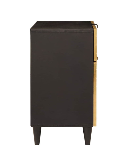 Comodino Nero e Oro 50 x 33 x 60 cm legno massello di mango