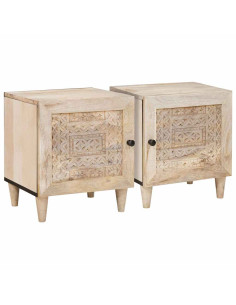 Comodino 2 pcs Beige 40 x 33 x 46 cm legno massello di mango