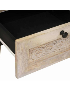 Comodino Beige 40 x 33 x 46 cm legno massello di mango 2