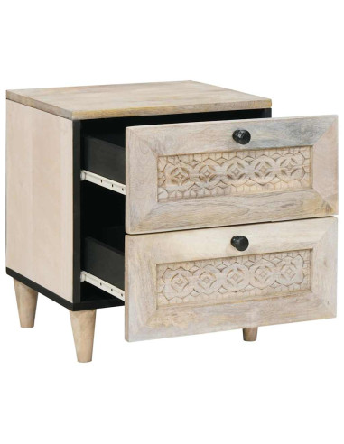 Comodino Beige 40 x 33 x 46 cm legno massello di mango