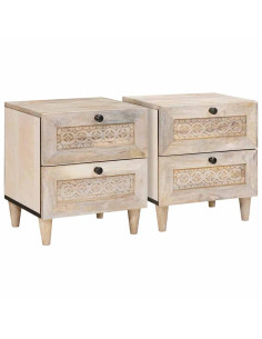 Comodino 2 pcs Beige 40 x 33 x 46 cm legno massello di mango