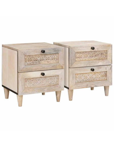 Comodino 2 pcs Beige 40 x 33 x 46 cm legno massello di mango