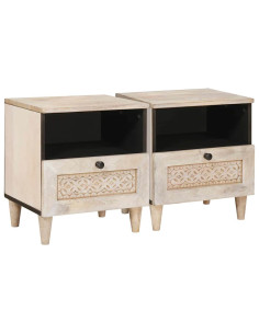 Comodino 2 pcs Beige 40 x 33 x 46 cm legno massello di mango