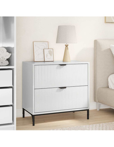 Comodino Bianco lucido 63.5 x 36 x 61 cm Legno multistrato