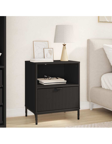 Comodino con cassetto Nero 49 x 36 x 61 cm Legno multistrato
