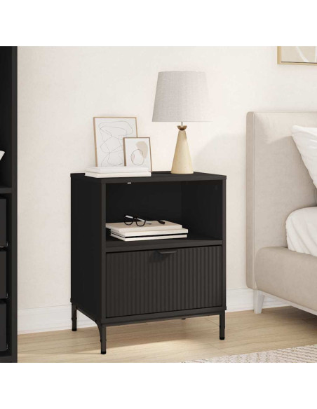 Comodino con cassetto Nero 49 x 36 x 61 cm Legno multistrato