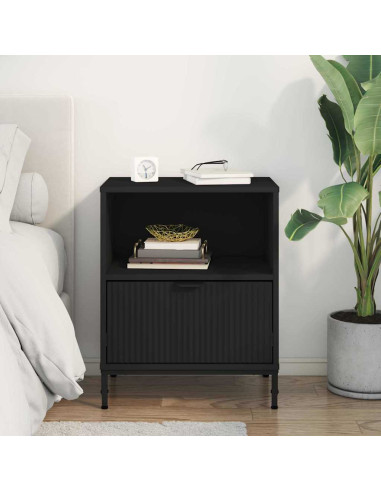 Comodino con cassetto Nero 49 x 36 x 61 cm Legno multistrato