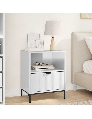 Comodino Bianco lucido 49 x 36 x 61 cm Legno multistrato