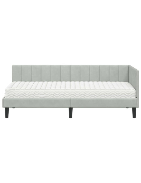 Cornice del letto ad angolo Grigio chiaro 80 x 200 cm Velluto
