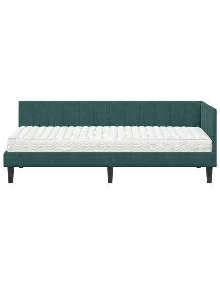 Cornice del letto ad angolo Verde scuro 80 x 200 cm Velluto