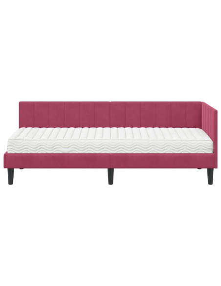 Cornice del letto ad angolo Rosso vino 80 x 200 cm Velluto
