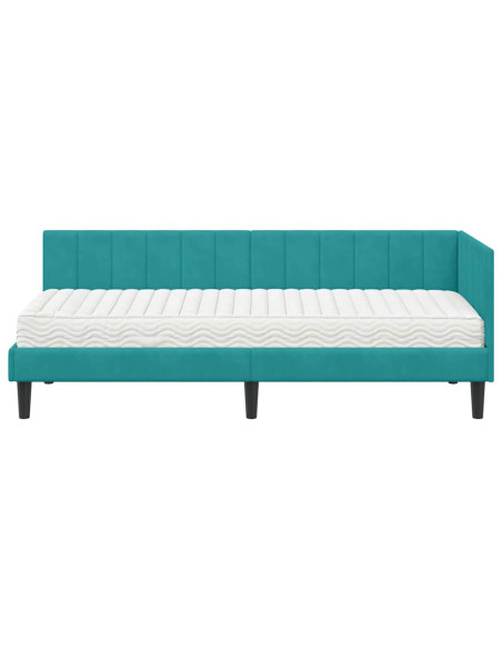 Cornice del letto ad angolo Turchese 80 x 200 cm Velluto