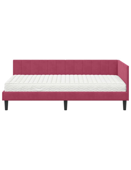 Cornice del letto ad angolo Rosso vino 90 x 190 cm Velluto