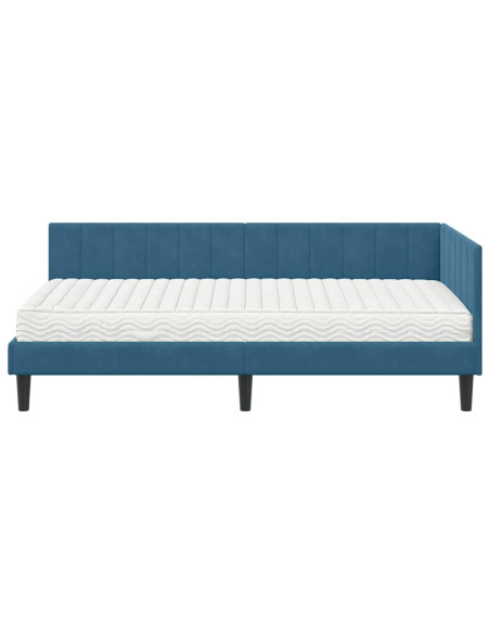 Cornice del letto ad angolo Blu 90 x 200 cm Velluto