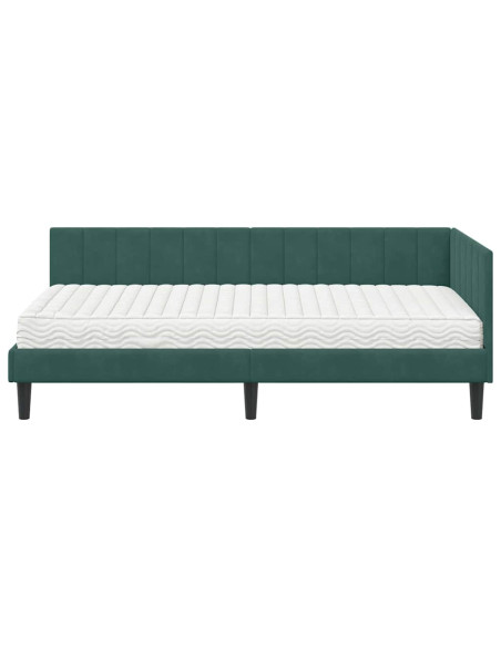 Cornice del letto ad angolo Verde scuro 90 x 200 cm Velluto