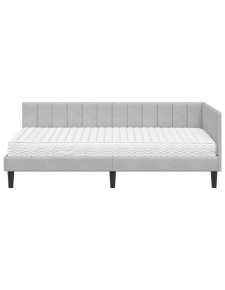 Cornice del letto ad angolo Grigio chiaro 100 x 200 cm Velluto