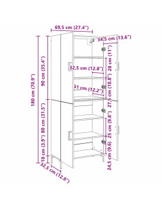 Credenza 2 pcs Rovere nero 69,5 x 34 x 180 cm Legno multistrato