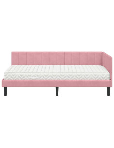 Cornice del letto ad angolo Rosa 100 x 200 cm Velluto
