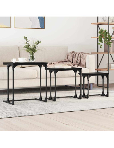 Tavolo da caffè nesting 3 pcs Rovere nero 50.5 x 35 x 53 cm