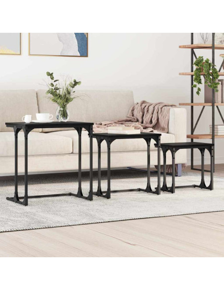 Tavolo da caffè nesting 3 pcs Rovere nero 50.5 x 35 x 53 cm