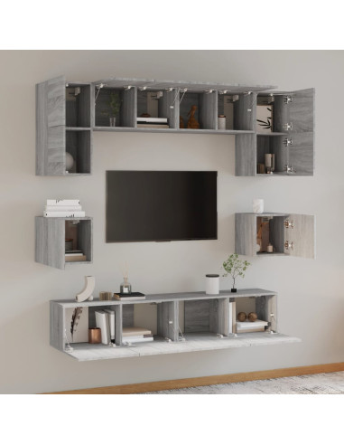 Set Mobili Porta TV 8pz Grigio Sonoma in Legno Multistrato