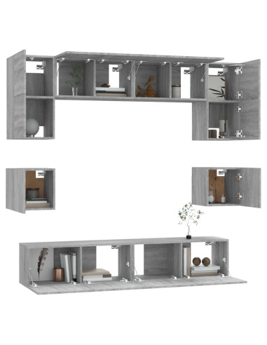 Set Mobili Porta TV 8pz Grigio Sonoma in Legno Multistrato
