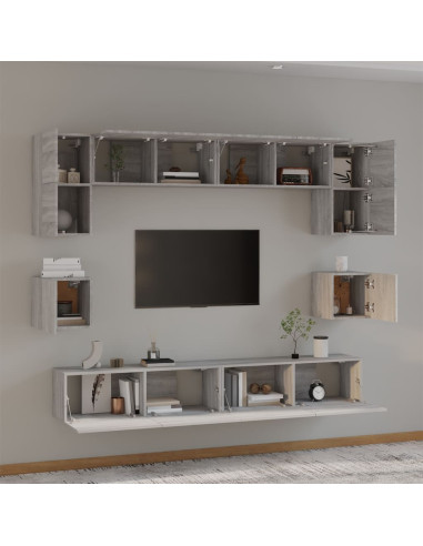 Set Mobili Porta TV 8pz Grigio Sonoma in Legno Multistrato