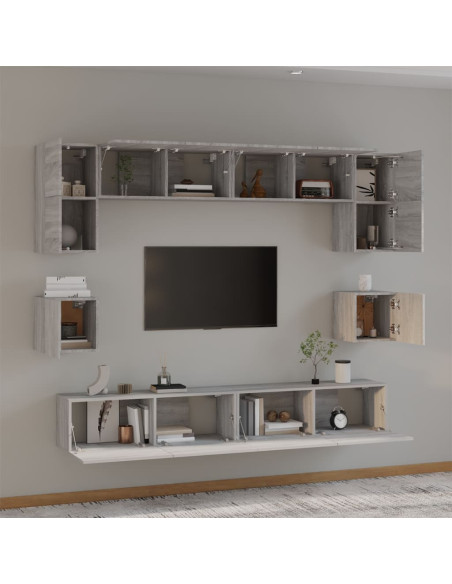 Set Mobili Porta TV 8pz Grigio Sonoma in Legno Multistrato
