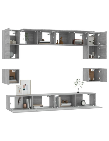 Set Mobili Porta TV 8pz Grigio Sonoma in Legno Multistrato