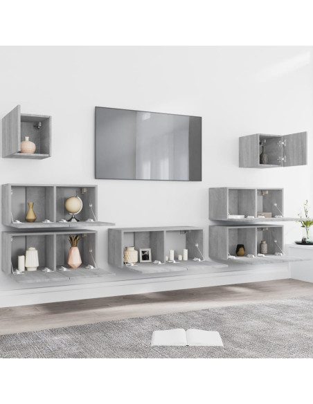 Set di Mobili Porta TV 7 pz Grigio Sonoma in Legno Multistrato